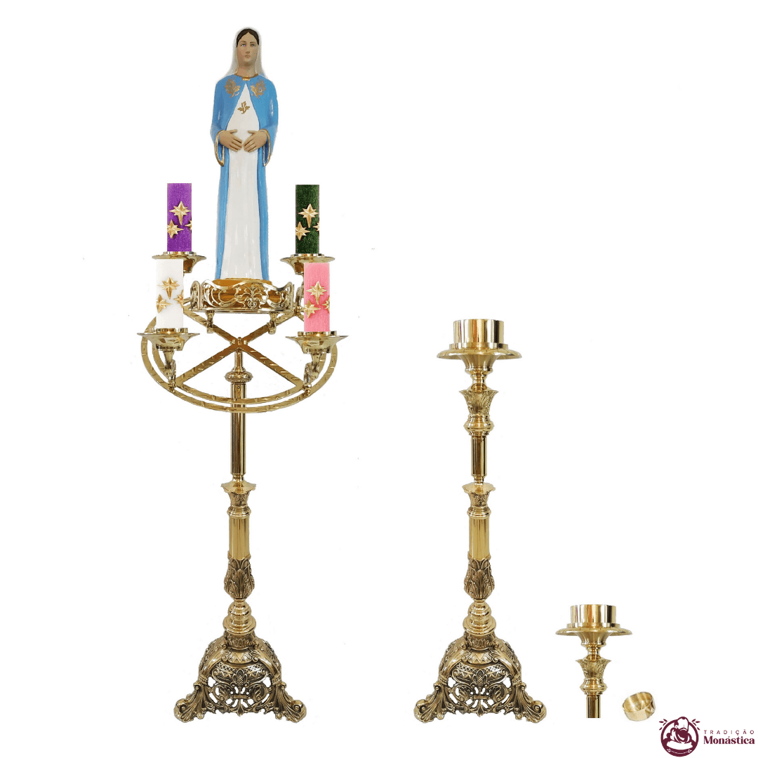 Castiçal Coroa Do Advento, Círio e Vela de Altar - Grande - NSRA - 3 Em 1 Castiçal Coroa Do Advento, Círio e Vela de Altar - Grande - NSRA - 3 Em 1