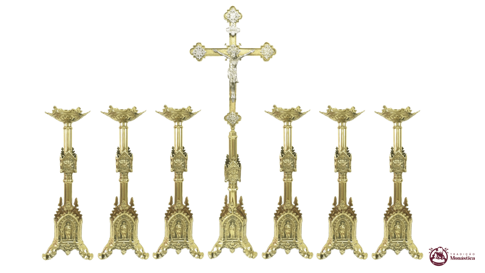 Conjunto de Castiçal de Vela e Cruz para Altar - Gótico Conjunto de Castiçal de Vela e Cruz para Altar - Gótico