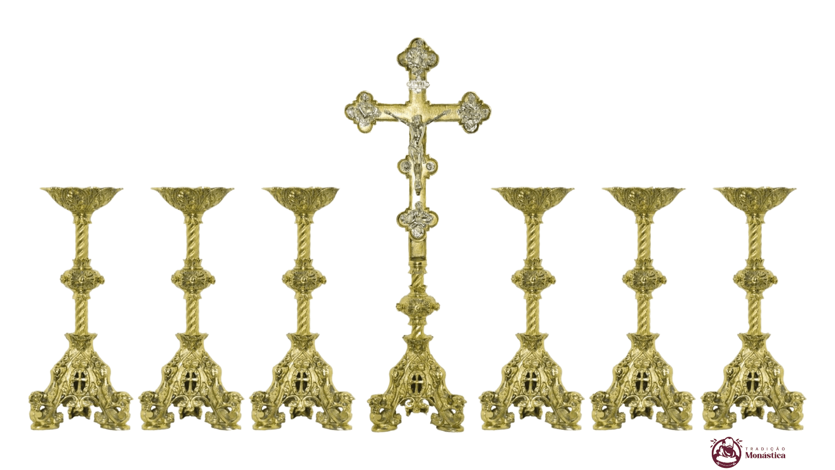 Conjunto de Castiçal de Vela e Cruz para Altar - Bronze Conjunto de Castiçal de Vela e Cruz para Altar - Bronze